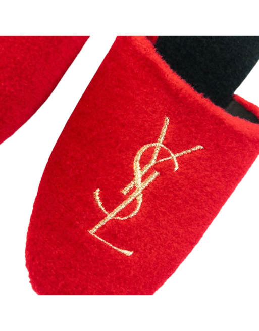 Vintage 80s YSL Yves Saint Laurent Embroidered Fleece Slippers Size 6, 4 of 4