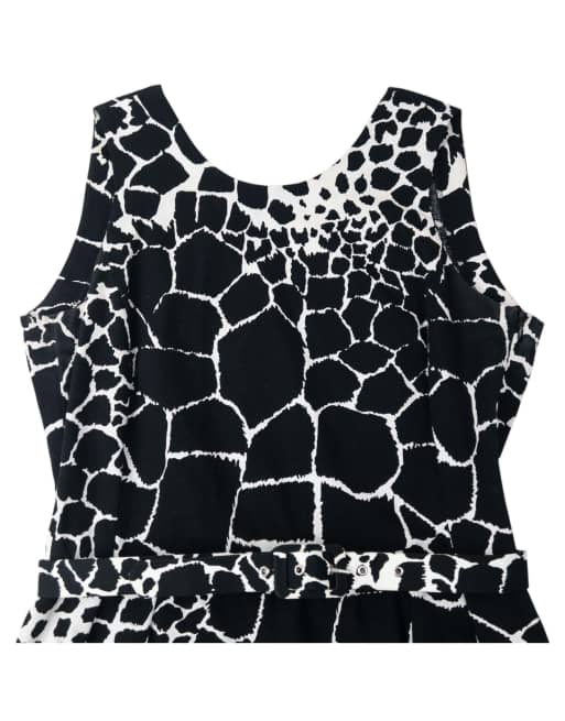 Vintage 80s YSL Yves Saint Laurent Giraffe Print Belt Waist Dress Size L, 4 of 4