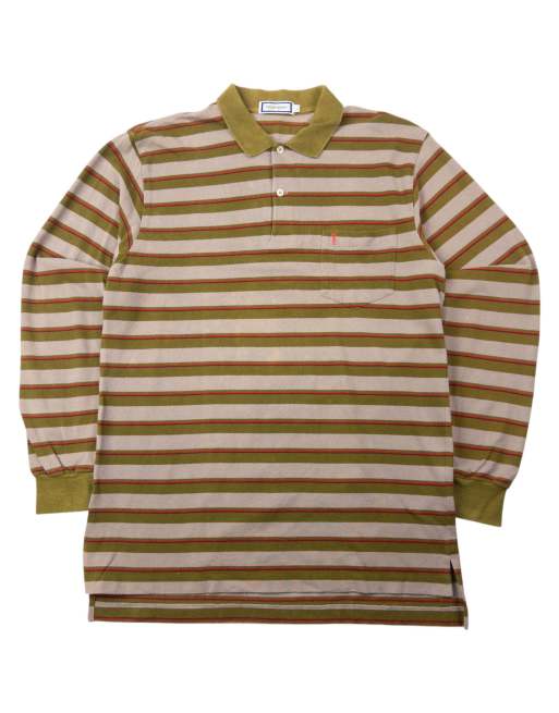 Vintage 80s YSL Yves Saint Laurent Striped Long Sleeve Polo Shirt Size M
