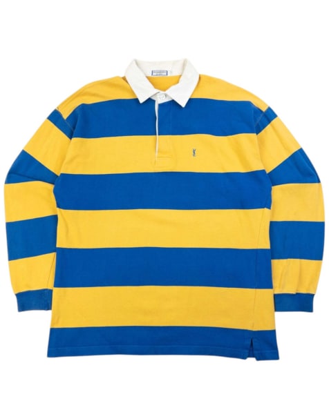 Vintage 80s YSL Yves Saint Laurent Striped Long Sleeve Rugby Polo Shirt Size S - view 1