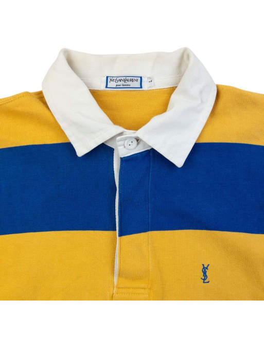 Vintage 80s YSL Yves Saint Laurent Striped Long Sleeve Rugby Polo Shirt Size S, 3 of 4