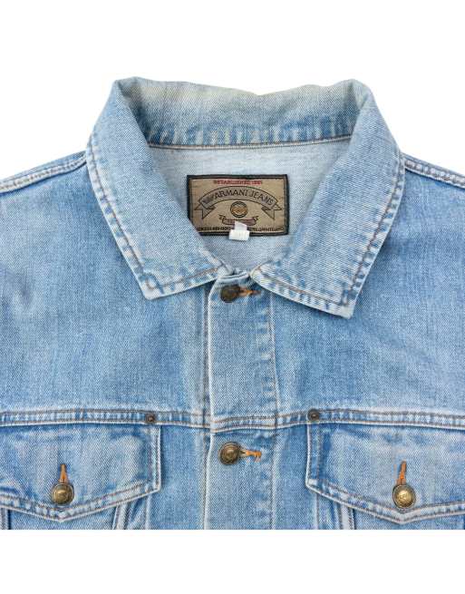 Vintage 90s Armani Jeans Button Up Denim Jacket Size L in Blue | ASOS