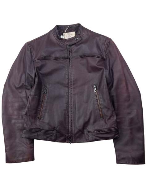 Vintage 90s Armani Jeans zip up leather jacket size s in burgundy - view 1