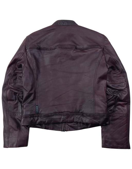 Vintage 90s Armani Jeans zip up leather jacket size s in burgundy