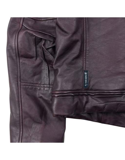 Vintage 90s Armani Jeans zip up leather jacket size s in burgundy