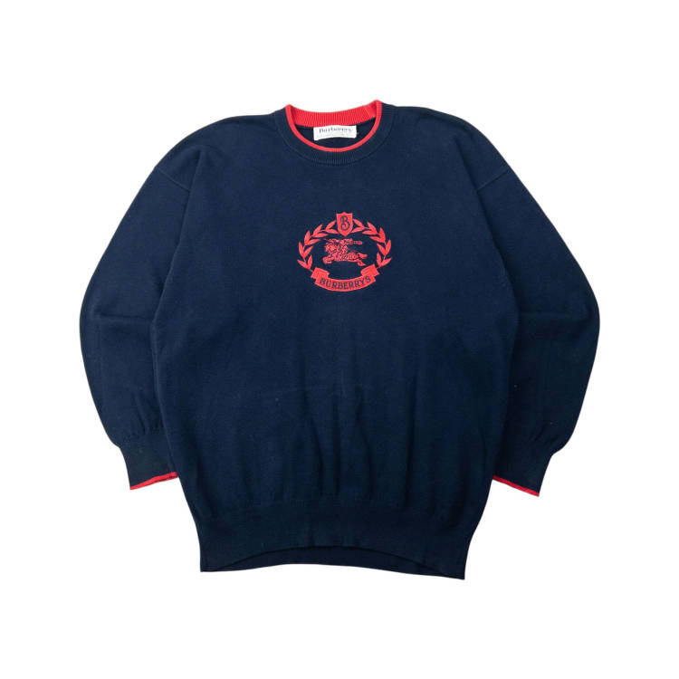 レア✨ 90s Burberry ウール シャツ ネルシャツ Lサイズ ロゴ刺繍 Vintage 90s Burberry Embroidered Jumper Size L in Navy | ASOS