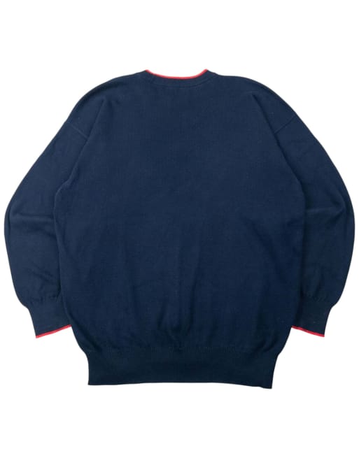 Vintage 90s Burberry Embroidered Jumper Size L in Navy | ASOS