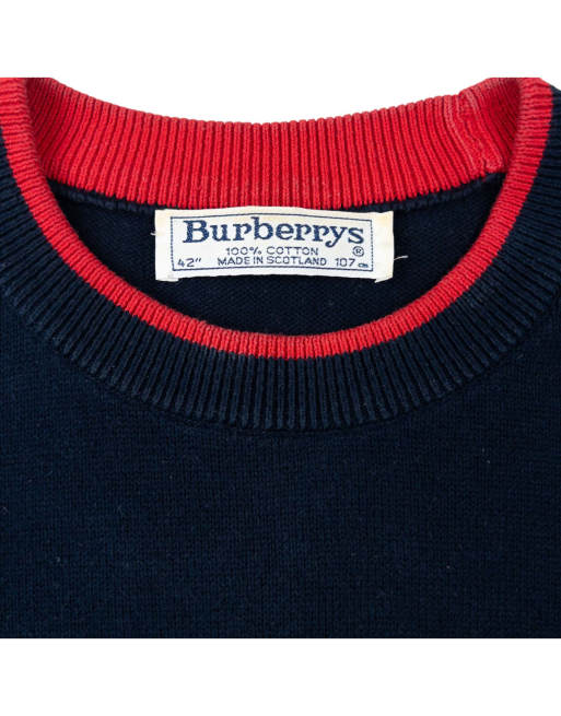 Vintage 90s Burberry Embroidered Jumper Size L in Navy | ASOS