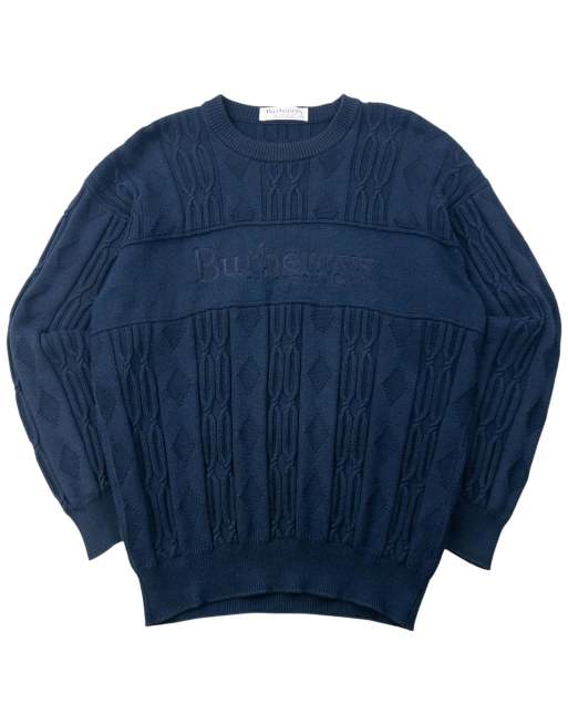 Vintage 90s Burberry Embroidered Knit Jumper Size M