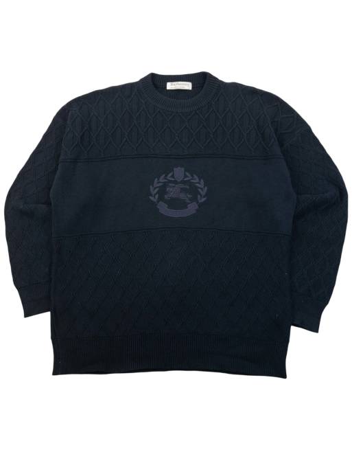 Vintage 90s Burberry Embroidered Knit Jumper Size XL