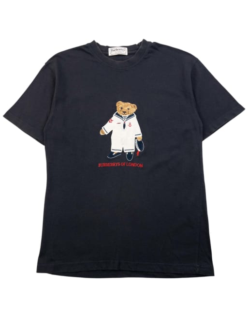 Vintage 90s Burberry Embroidered Nautical Sailor Teddy Bear T Shirt Size M, 1 of 4