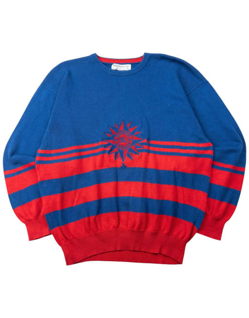 Vintage 90s Burberry Embroidered Striped Jumper Size M