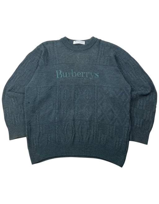 Vintage 90s Burberry Embroidered Wool Knit Jumper Size L