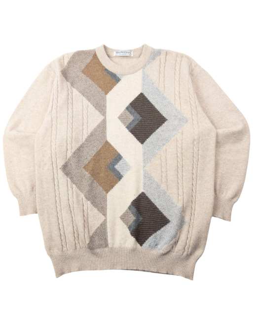 Vintage 90s Burberry Geometric Wool Knit Jumper Size L