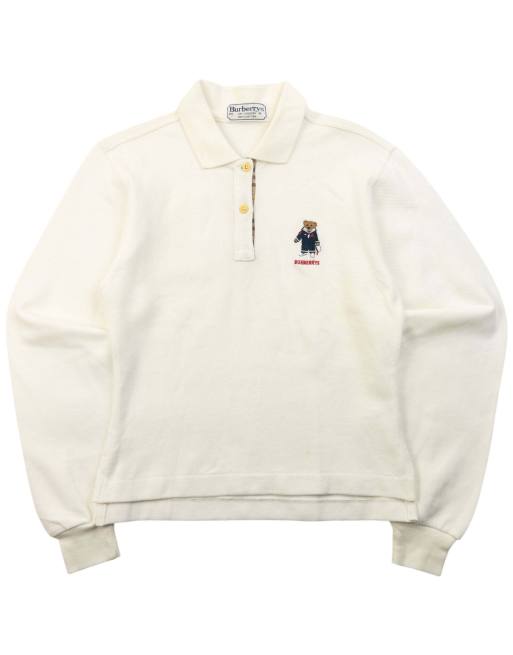 Vintage 90s Burberry Nautical Bear Long Sleeve Polo Shirt Size S