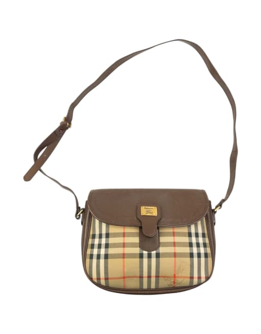 Vintage 90s Burberry Nova Check Leather Crossbody Bag