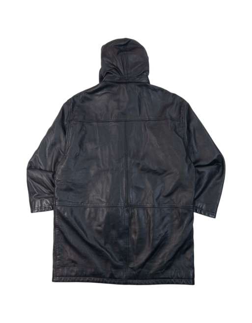 Vintage 90s Burberry Nova Check Lined Leather Duffle Jacket Size L, 3 of 7