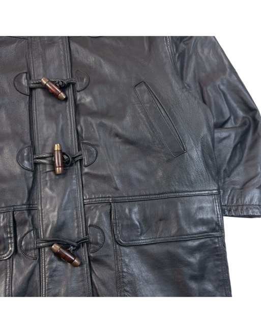 Vintage 90s Burberry Nova Check Lined Leather Duffle Jacket Size L, 7 of 7