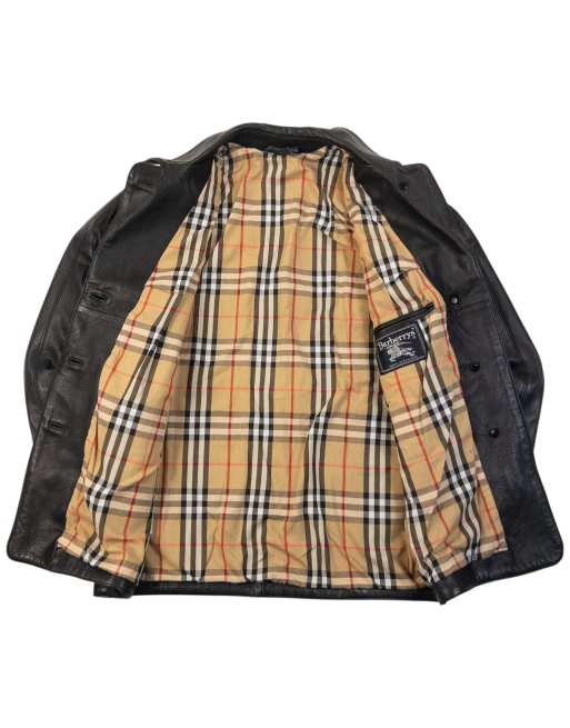 Vintage 90s Burberry Nova Check Lined Leather Jacket Size L, 2 of 4