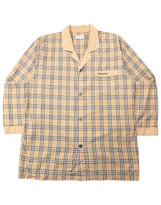 Vintage 90s Burberry Nova Check Long Sleeve Button Up Pyjama Shirt Size L
