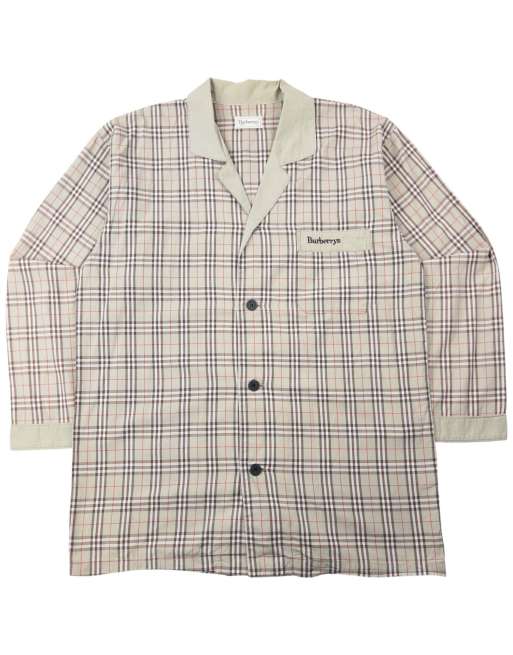 Vintage 90s Burberry Nova Check Long Sleeve Button Up Pyjama Shirt Size M