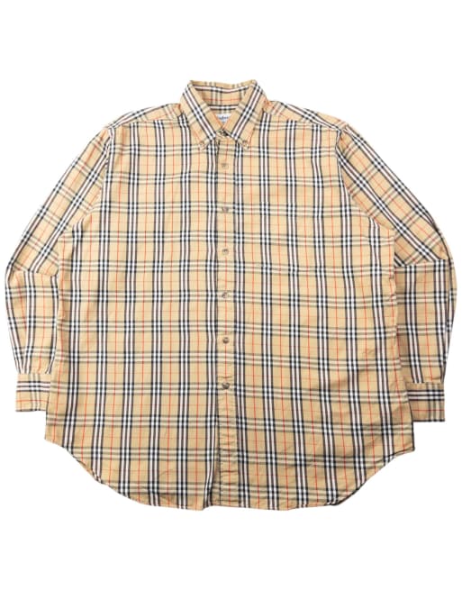 Vintage 90s Burberry Nova Check Long Sleeve Button Up Shirt Size XL in Beige