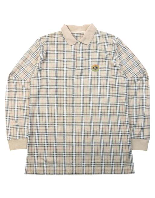 Vintage 90s Burberry Nova Check Long Sleeve Polo Shirt Size M