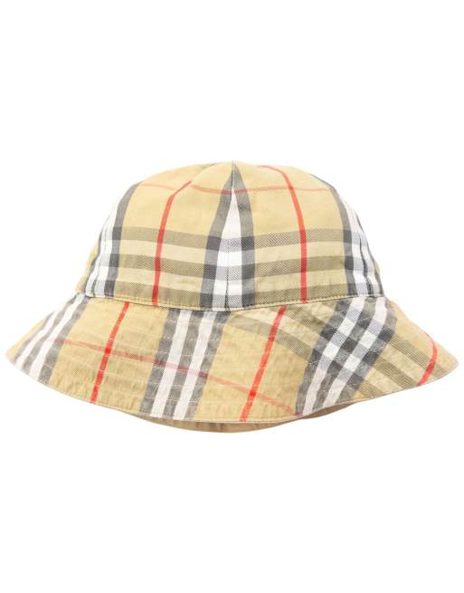 Vintage 90s Burberry Nova Check Reversible Bucket Hat in Beige