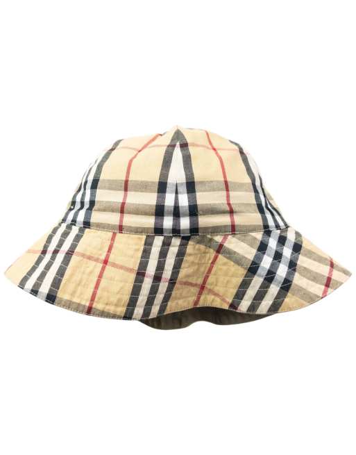 Vintage 90s Burberry Nova Check Reversible Bucket Hat in Beige