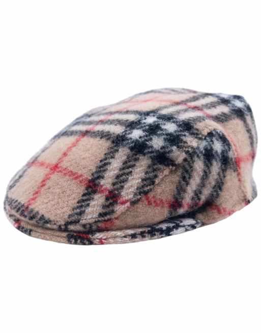 Vintage 90s Burberry Nova Check Wool Flat-Cap Hat