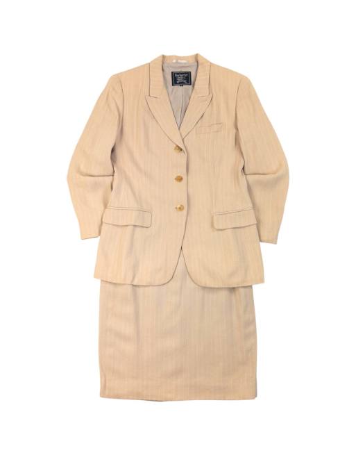 Vintage 90s Burberry Pinstripe Jacket & Skirt Suit Set Size XS, 2 of 7