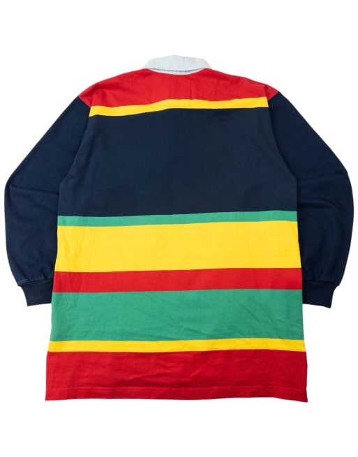 Vintage 90s Burberry Striped Long Sleeve Polo Shirt Size M in