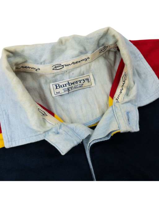 Vintage 90s Burberry Striped Long Sleeve Polo Shirt Size M in