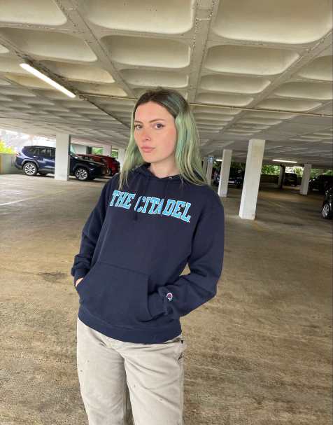Vintage 90s Champion Size M The Citadel Hoodie in Navy - view 1