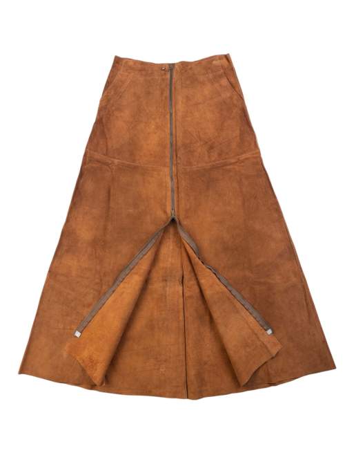 Vintage 90s CP Company Suede Full Zip Maxi Skirt Size W28