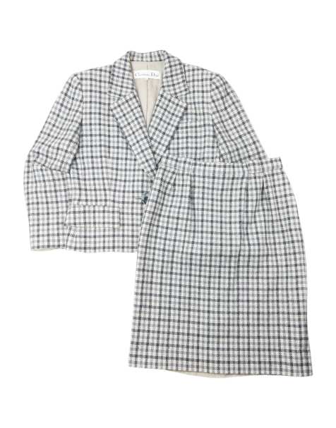 Vintage 90s Dior Checkered Wool Jacket & Skirt Suit Set Size S - view 1