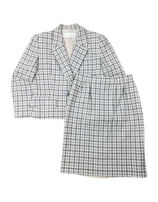 Vintage 90s Dior Checkered Wool Jacket & Skirt Suit Set Size S