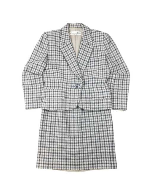 Vintage 90s Dior Checkered Wool Jacket & Skirt Suit Set Size S, 2 of 4