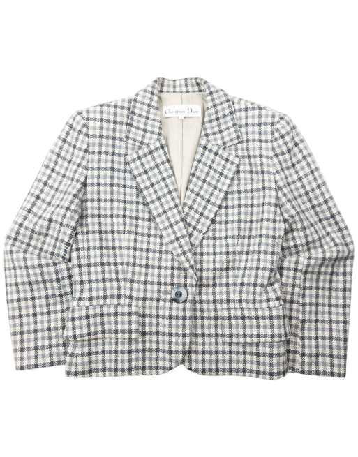 Vintage 90s Dior Checkered Wool Jacket & Skirt Suit Set Size S, 3 of 4