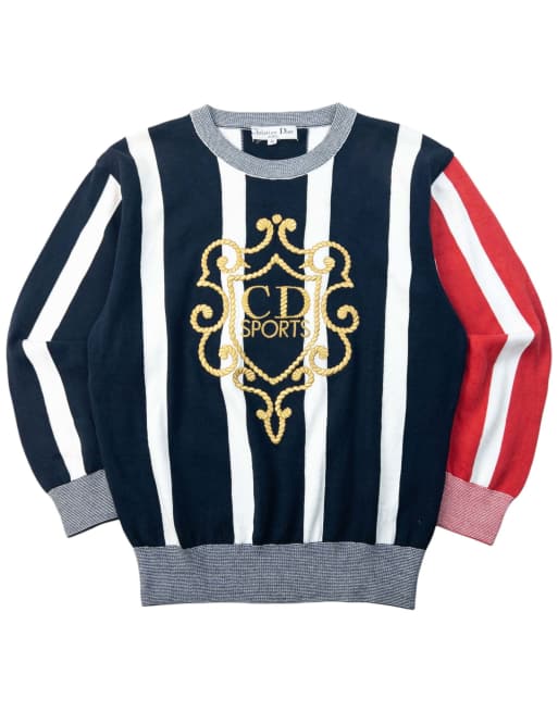 Vintage 90s Dior Sports Embroidered Striped Sweatshirt Size M