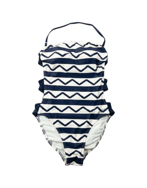Vintage 90s Dior Sports Striped Cut-Out Swimming Costume Size M