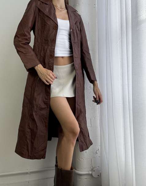 Vintage 90s distressed leather trench coat size s in brown - view 1