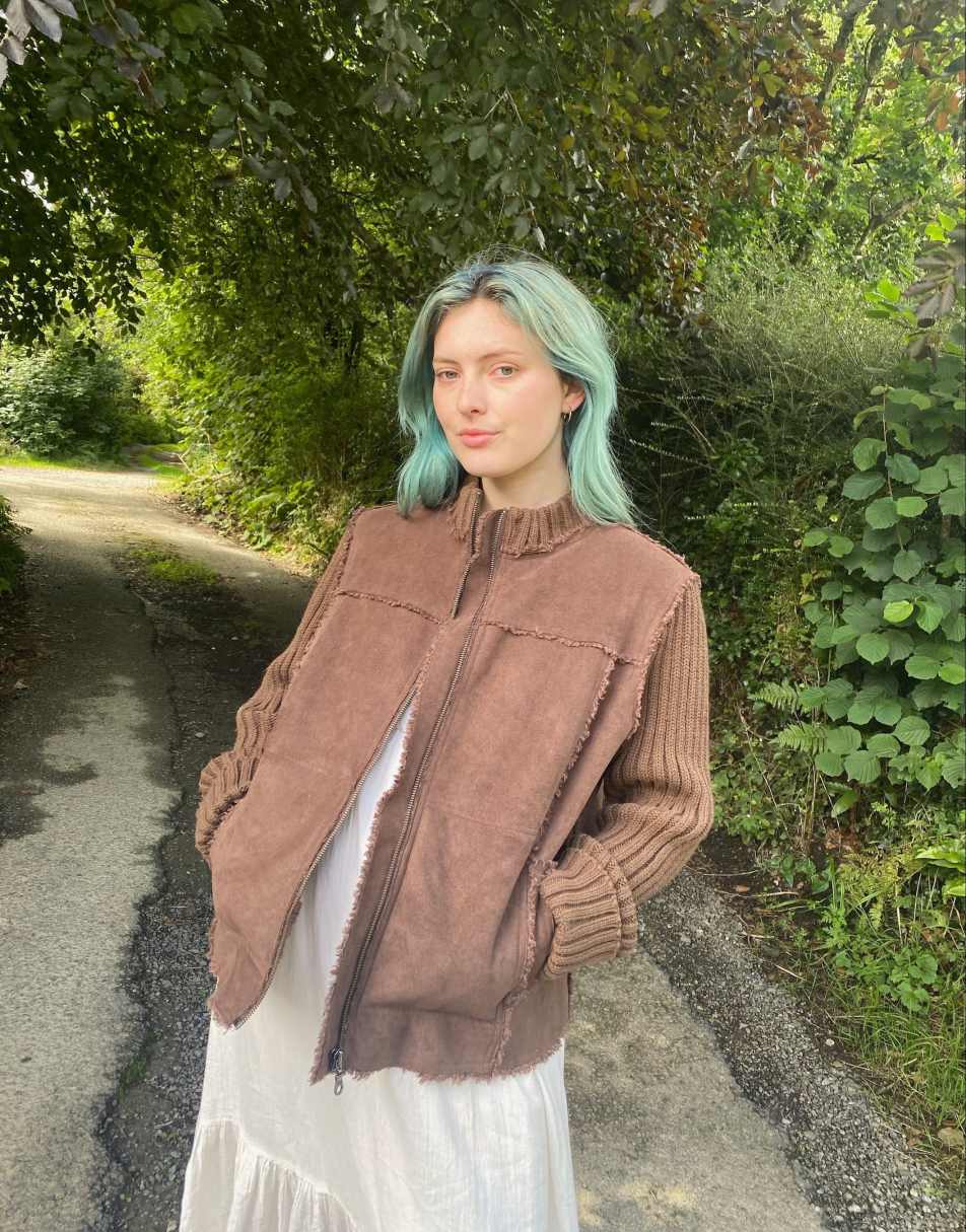 Vintage 90s Faux Suede Size L Coat in Brown