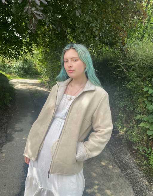 Vintage 90s Faux Suede Size L Fleece Lined Coat in Neutral