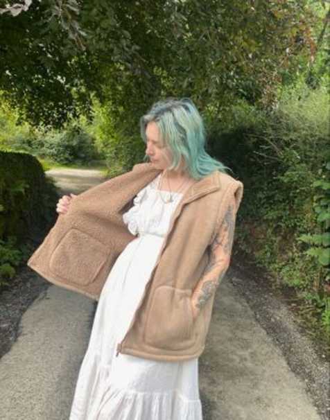 Vintage 90s Faux Suede Size XL Gilet Coat in Brown - view 1