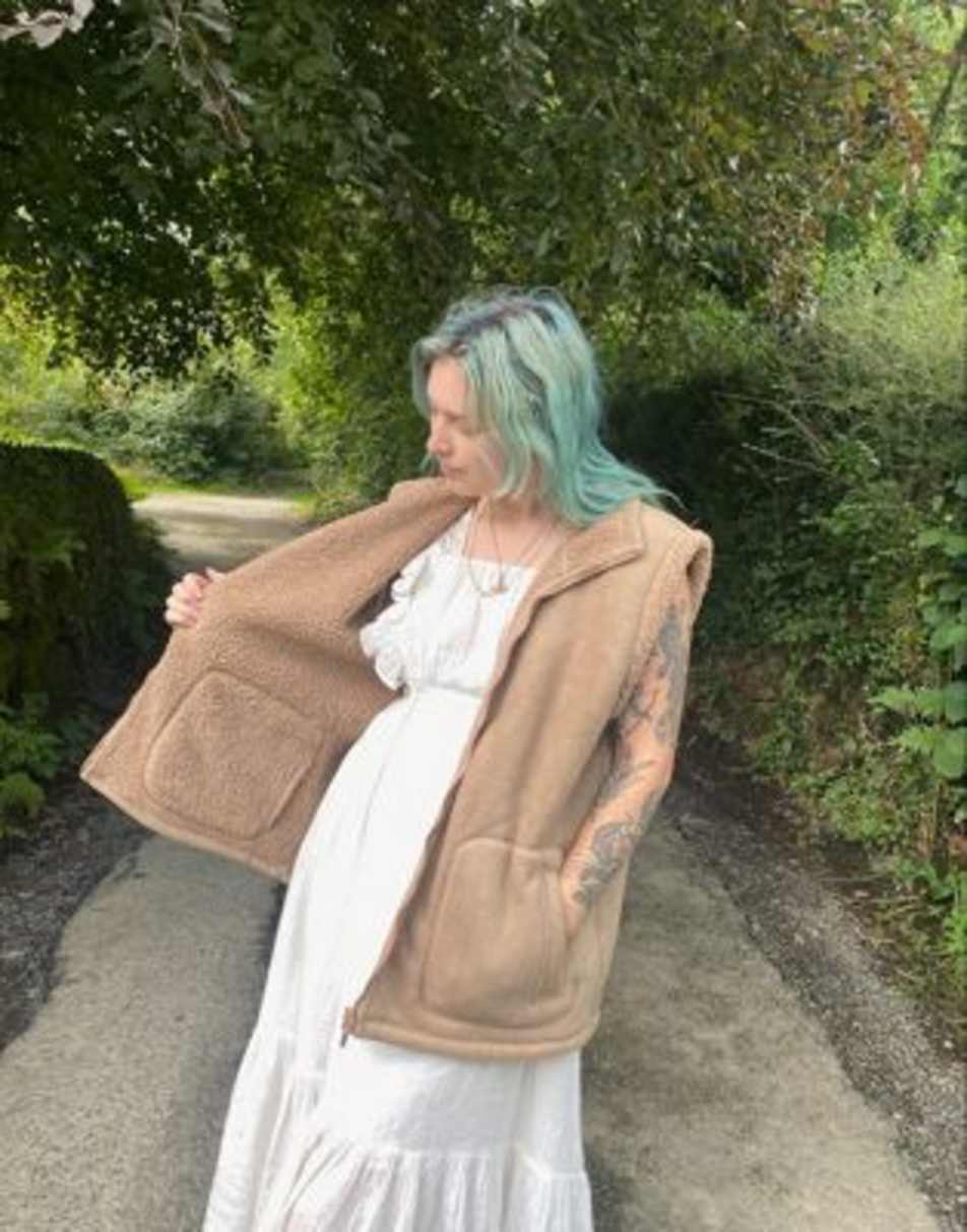 Vintage 90s Faux Suede Size XL Gilet Coat in Brown