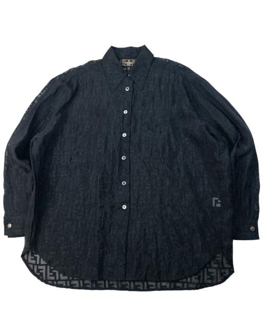 Vintage 90s Fendi Sheer Monogram Long Sleeve Button Up Shirt Size XL