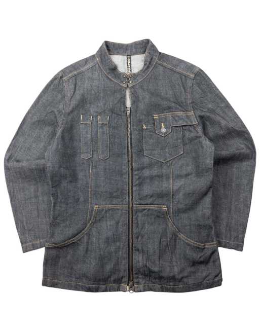 Vintage 90s Frapbois By Issey Miyake Zip Up Denim Jacket Size S in Grey