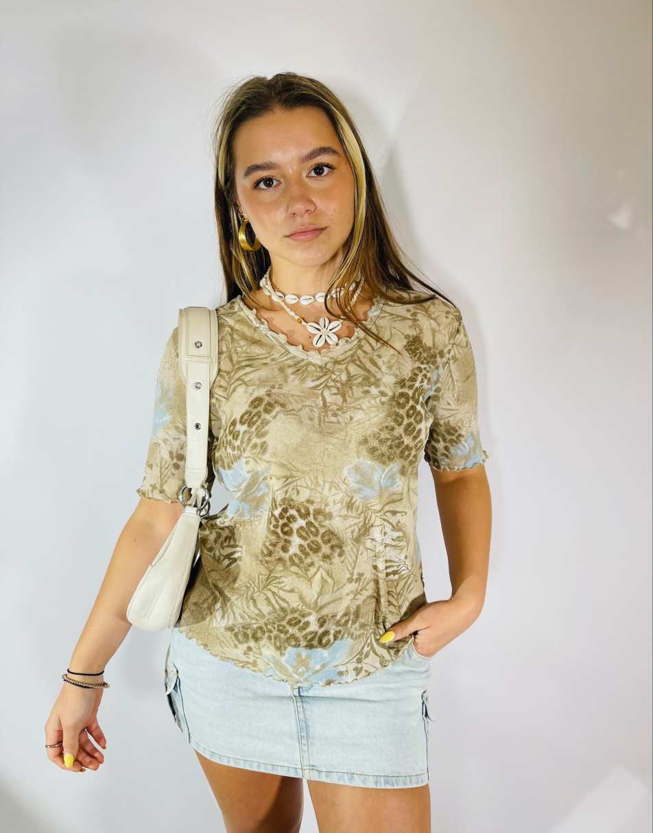 Vintage 90s Gerry Weber Size L Patterned Mesh Top in Multi