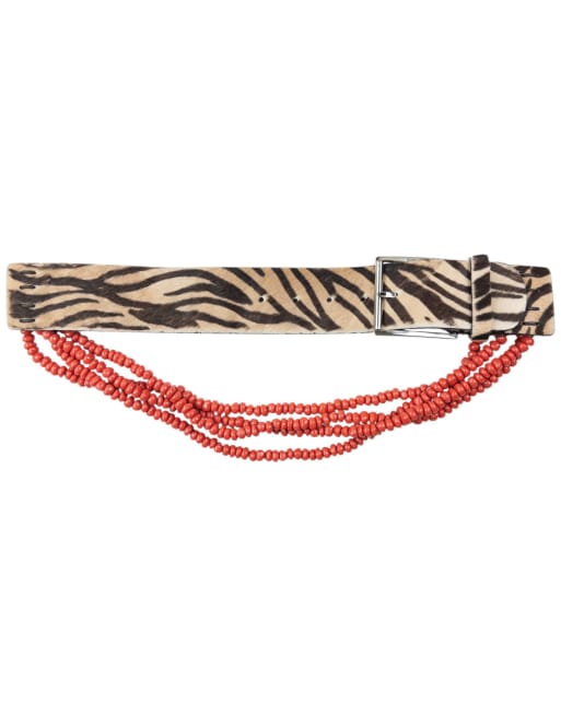 Vintage 90s Gianni Versace Beaded Zebra Striped Pony Hair Belt Size S